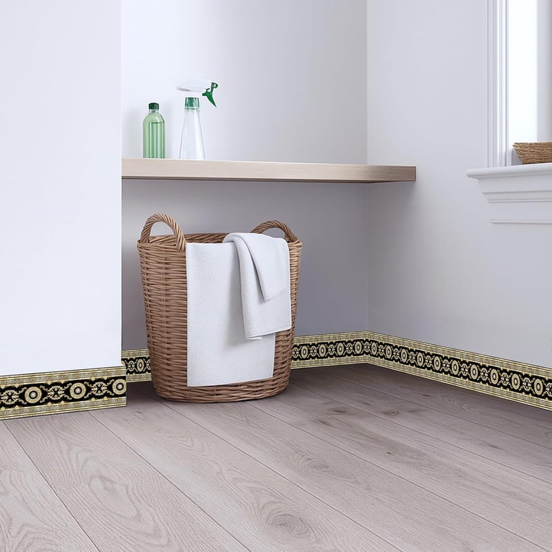 IOHEFY Black Gold Wallpaper Border 196x4 Inch Peel and Stick Wall Border Self Adhesive Classic Greek Key Design Removable Vinyl Trim for Living Room Bedroom Bathroom Kitchen Cabinet Decoration - Image 4